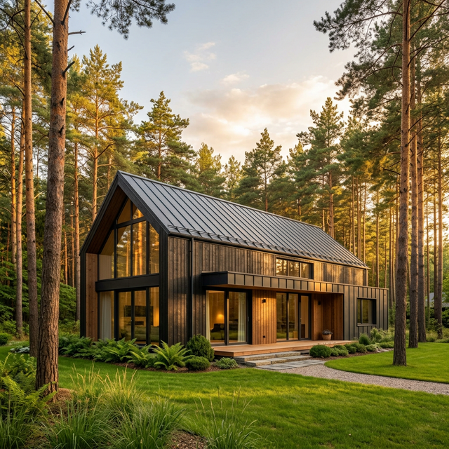 Nowoczesny dom stodoła w otoczeniu sosen – Domowa Przestrzeń